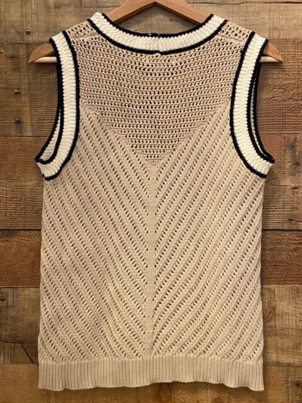 Evereve Cream Knit Tank with Navy Contrast Trim - Picture 6 of 9